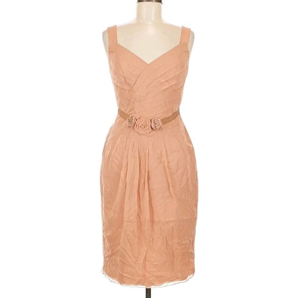 Peruvian Connection Silk Degas Dress Pink Rose Pleated Knee Length Sz US 6 (Y